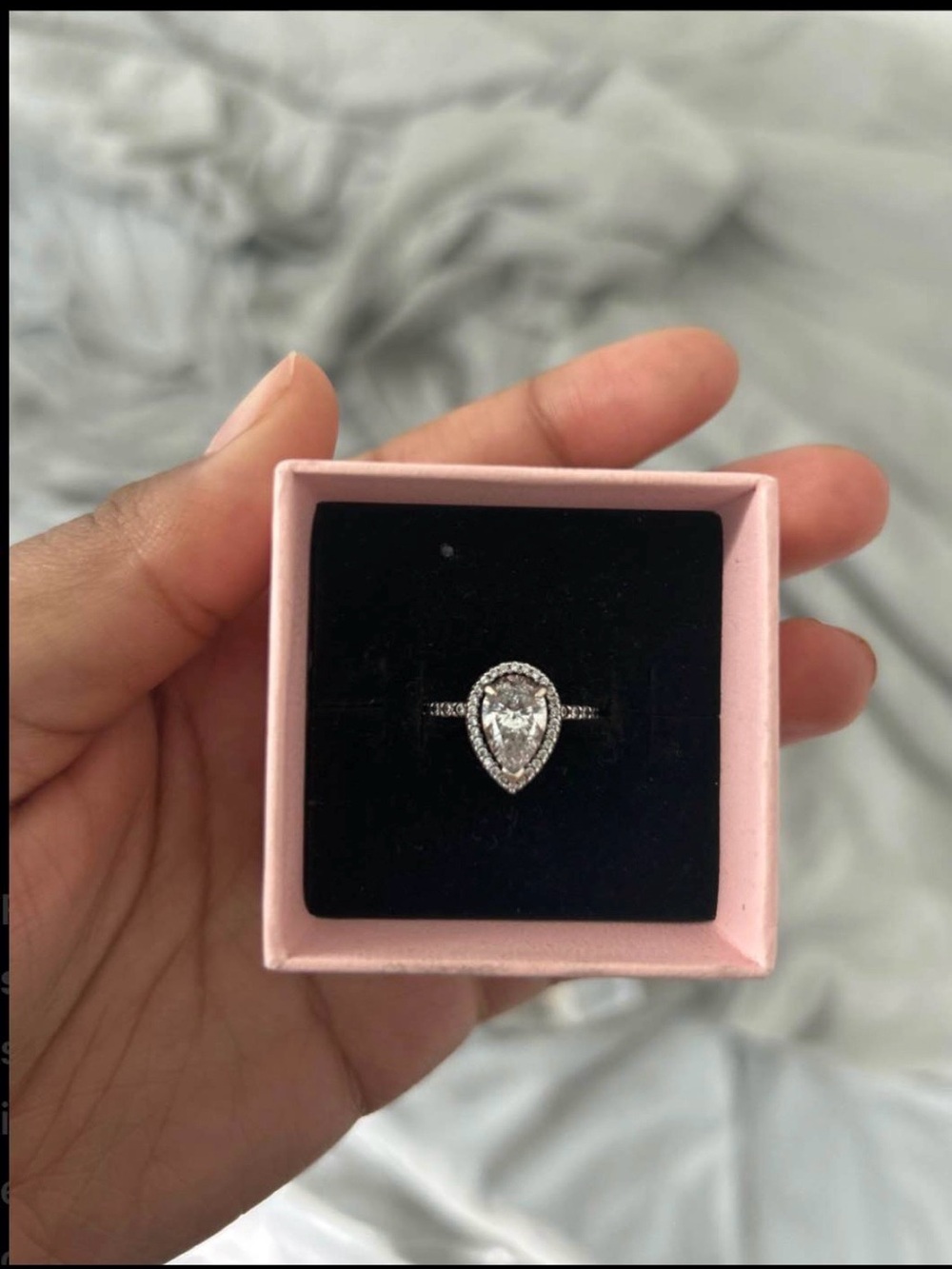 Pandora Silver-Tone Pear Halo Ring with Clear Crystal